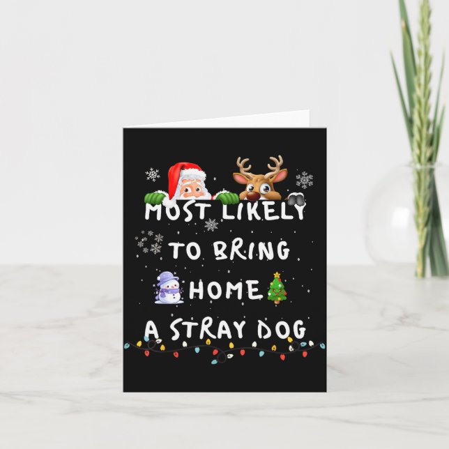 Cartão Most Likely To Funny Stray Dog Christmas Pajamas F (Frente)