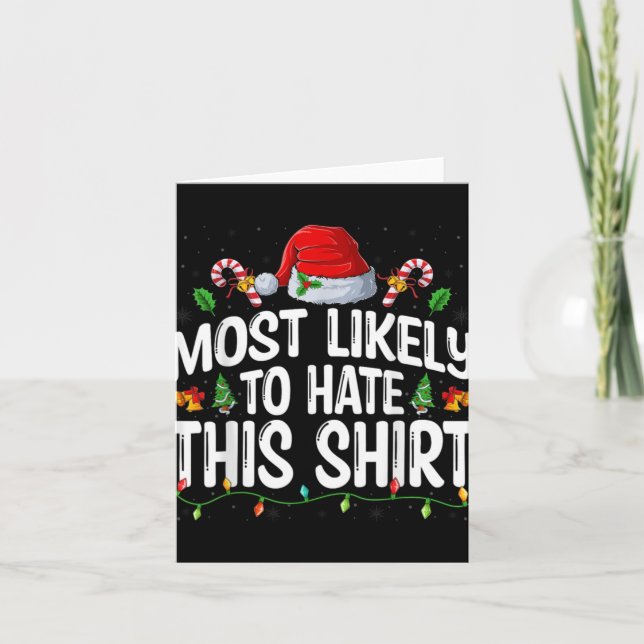 Cartão Most Likely To Hate Santa Hat Xmas Lights Christma (Frente)