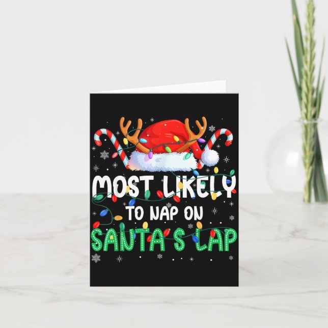 Cartão Most Likely To Nap On Santa's Lap Christmas Pajama (Frente)