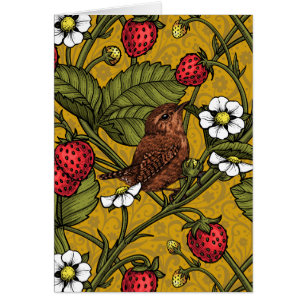 Cartão Mostarda e morangos sobre mostarda