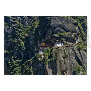 Cartão Mosteiro de Taktsang no penhasco, Paro, Butão