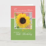 Cartão Mother, 90th Birthday, Just a Note Sunflower<br><div class="desc">This beautiful card is perfect to give you mother. A beautiful sunflower is shown on a green and pink card.  It is a sincere way to send with you warm wishes on her 90th birthday.</div>
