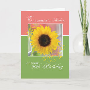Cartão Mother, 90th Birthday, Just a Note Sunflower