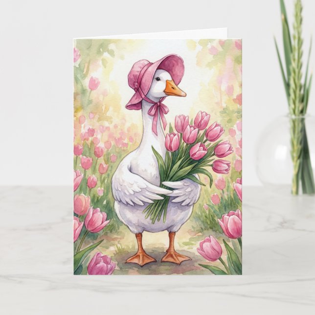 Cartão Mother Goose With Pink Tulips (Frente)