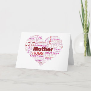 Cartão Mother Word Cloud in Heart Shape Greeting Card