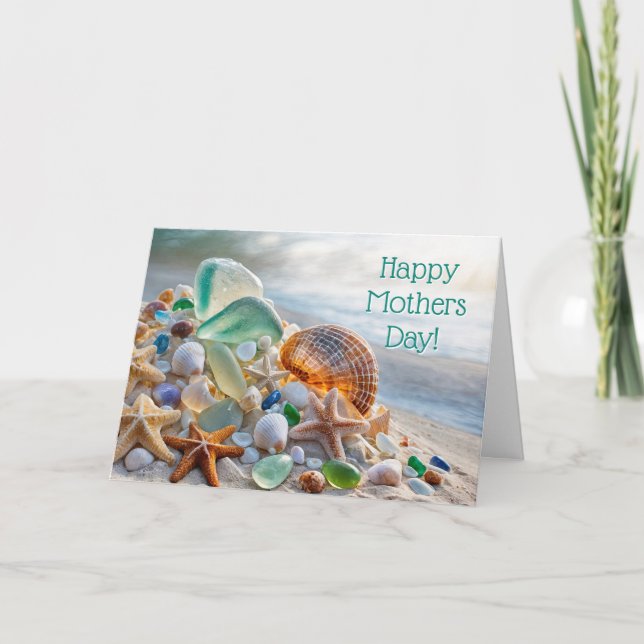 Cartão Mothers Day Beach Sea Glass and Shells Starfish (Frente)