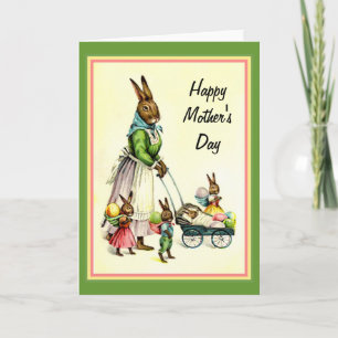 Cartão Mothers Day Card Vintage Rabbits