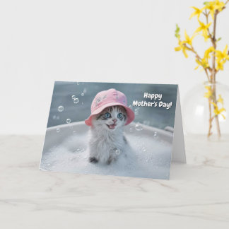 Cartão Mothers Day Cute and Fun Cat Bubble Bath