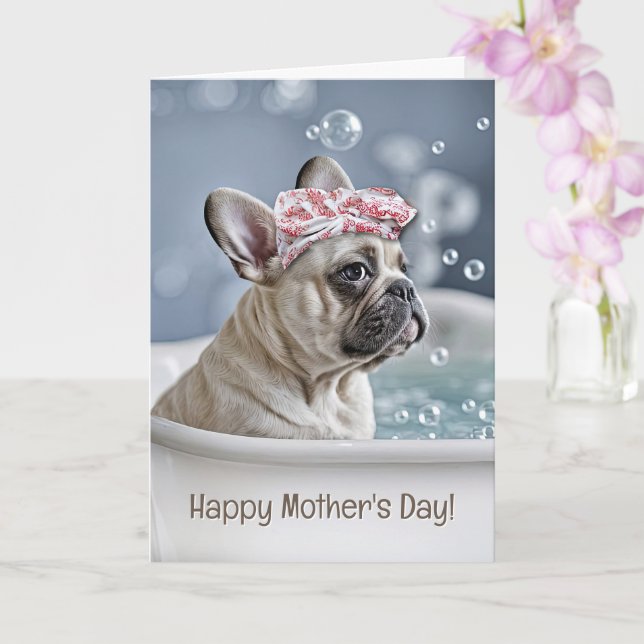 Cartão Mothers Day Cute and Fun Frenchie French Bull  (Orquídea)