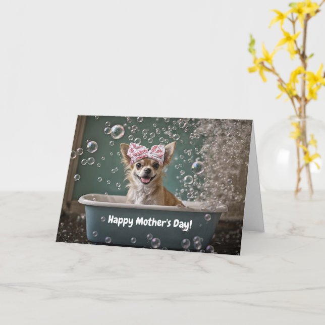 Cartão Mothers Day Cute and Funny Chihuahua Small Dog  (Flor Amarela)