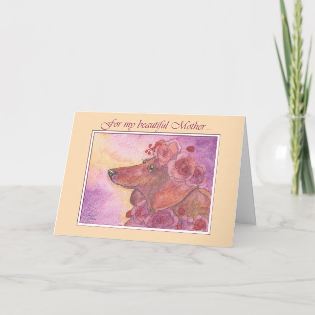Cartão Mother's Day, dachshund dog & roses card (Frente)