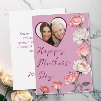 Cartão Mother's Day Dusty Rose Heart Frame Photo