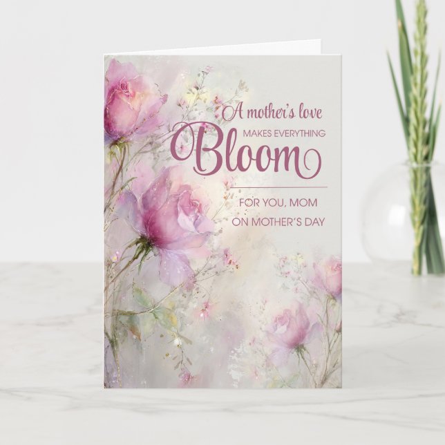 Cartão Mother's Day Elegant Feminine Pink Rose Floral  (Frente)