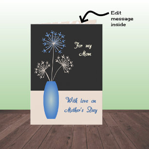 Cartão Mothers Day flowers in blue vase mom modern