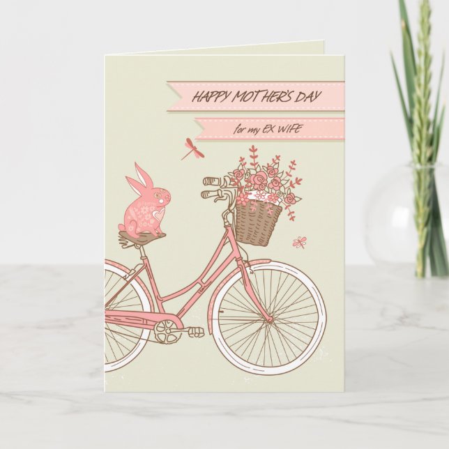 Cartão Mother's Day for Ex Wife Retro Bicycle Flowers (Frente)