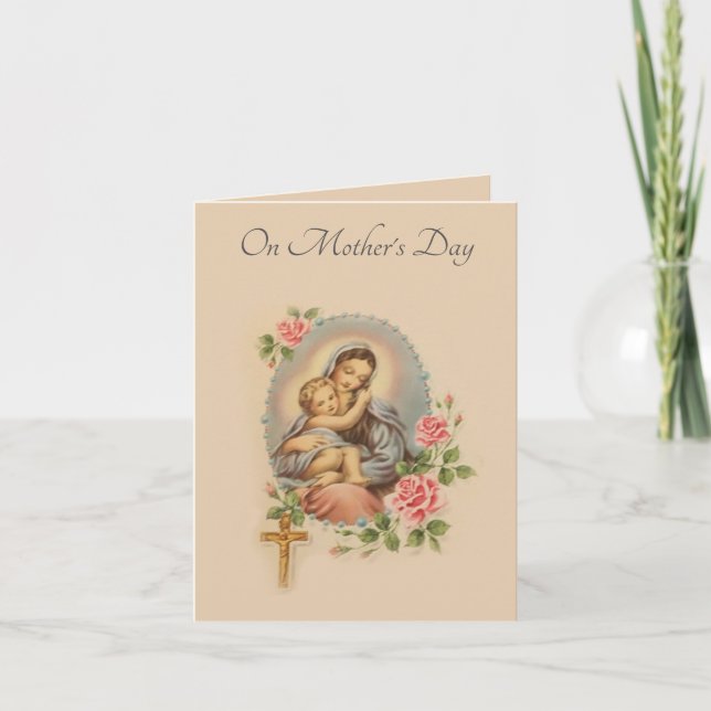 Cartão Mothers Day Jesus Mary Roses Rosary (Frente)