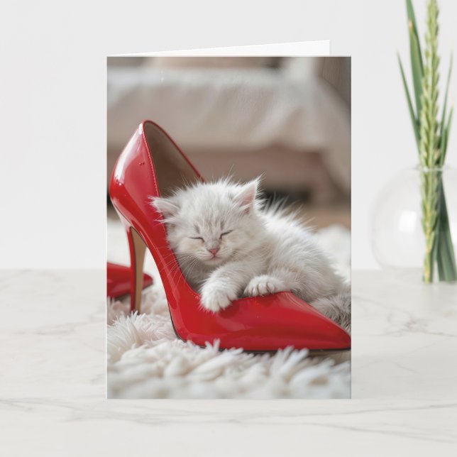 Cartão Mother's Day Kitten Sleeping in a Red Shoe (Frente)