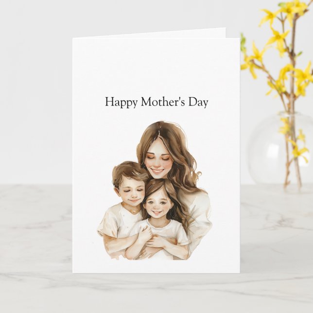 Cartão Mother's Day Mom Daughter Brunette (Flor Amarela)