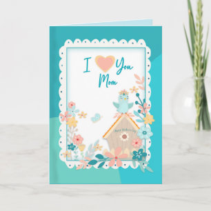 Cartão Mother's Day, MOM, Watercolor Birds and Flowers