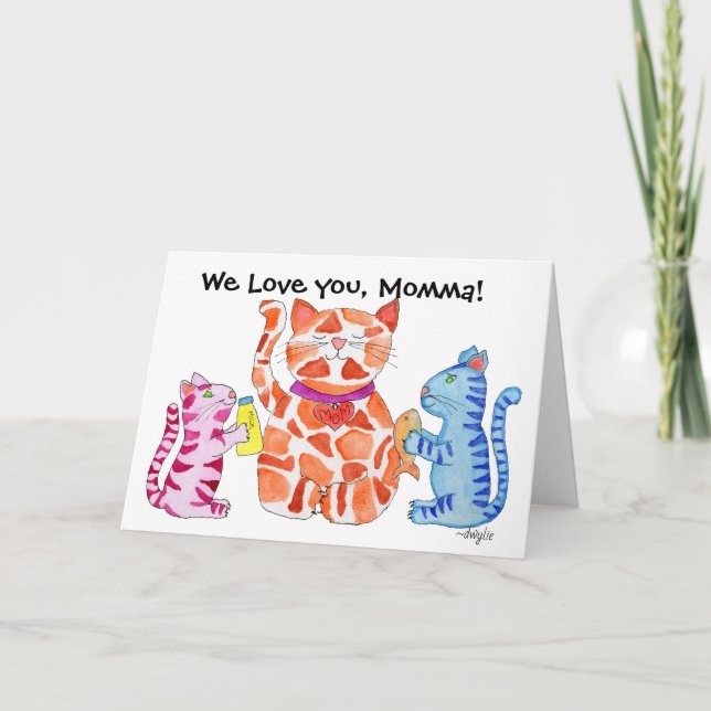 Cartão Mother's Day Momma Cat and Kittens (Frente)