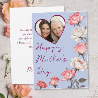 Cartão Mother's Day Periwinkle Blue Heart Frame Photo