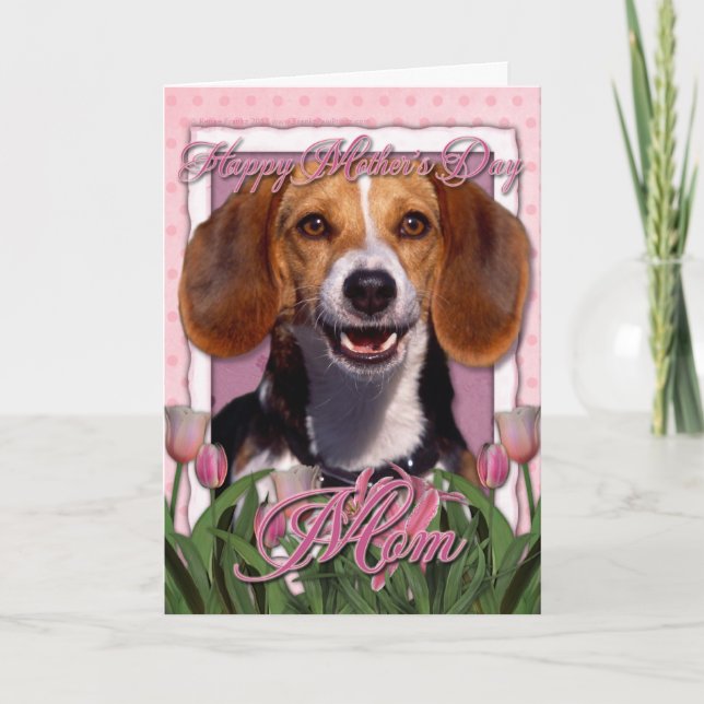 Cartão Mothers Day - Pink Tulips - Beagle (Frente)