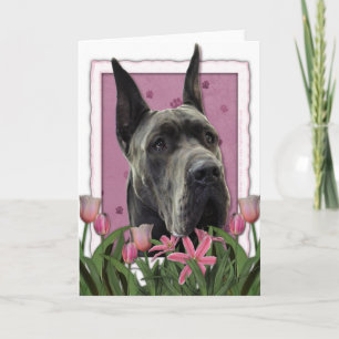 Cartão Mothers Day - Pink Tulips - Great Dane - Grey