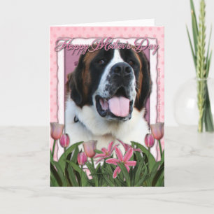 Cartão Mothers Day - Pink Tulips - Saint Bernard - Mae