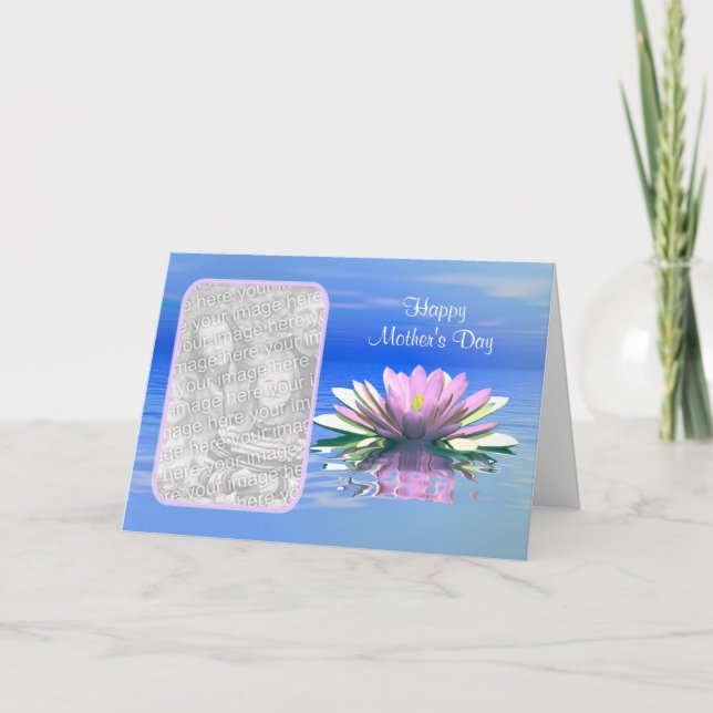 Cartão Mother's Day Pink Water Lily (photo frame) (Frente)