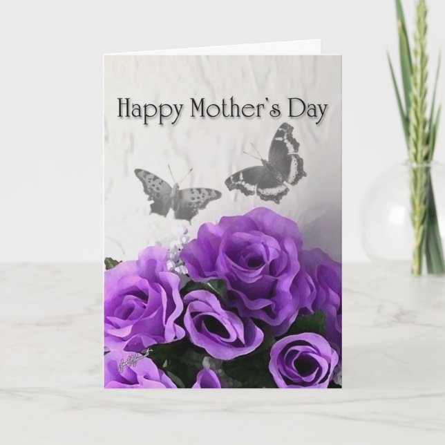 Cartão Mother's Day (Purple Rose & Butterfly) Card (Frente)