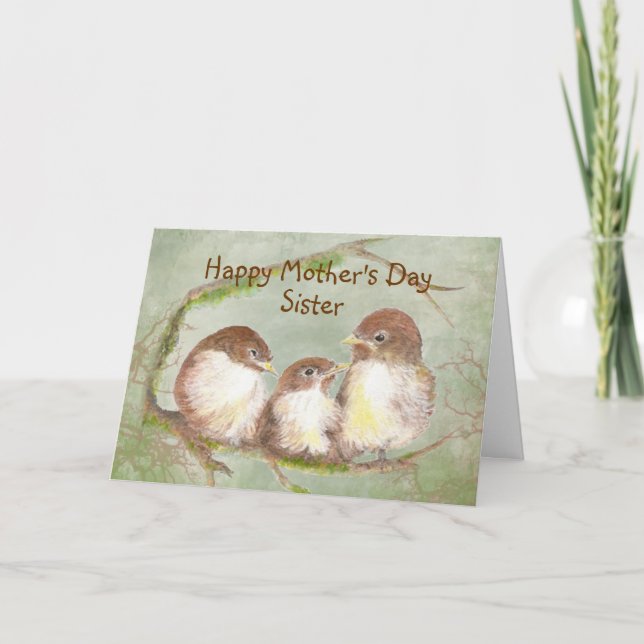 Cartão Mother's Day Sister cute  Sparrow Bird Family (Frente)