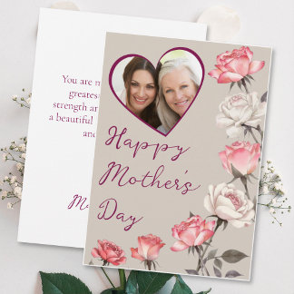 Cartão Mother's Day Taupe Heart Frame Photo