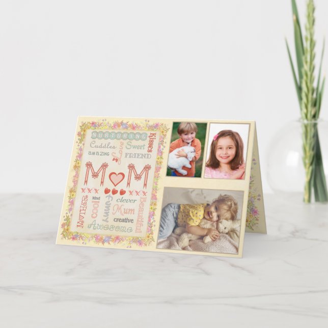 Cartão Mothers Day Typography Yellow Photo Greeting (Frente)