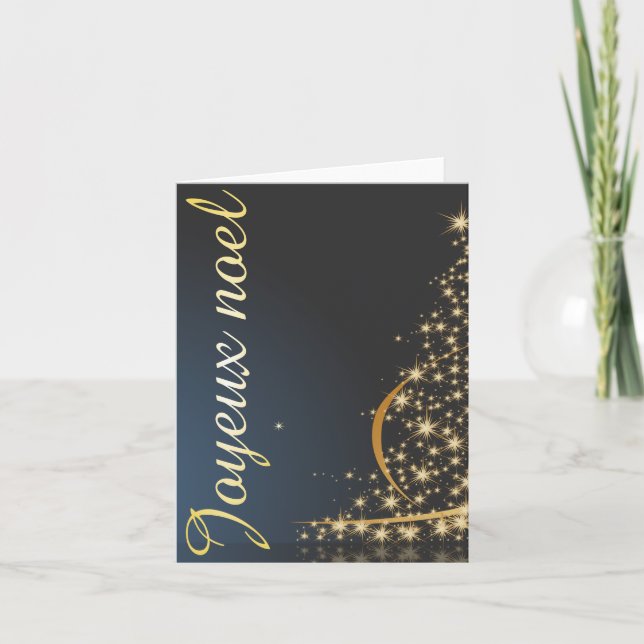 Cartão Motif de Noël bleu avec arbre de Noël doré (Frente)