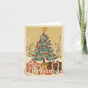 Cartão Motivo de Natal, com Presentes sob a Árvore de Nat