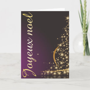 Cartão Motivo de Natal roxo com árvore de Natal dourada