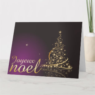 Cartão Motivo de Natal roxo com árvore de Natal dourada