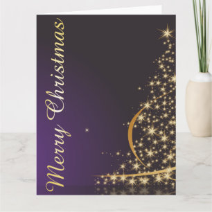 Cartão Motivo de Natal roxo escuro com Natal dourado