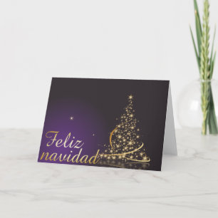 Cartão Motivo navideño morado oscuro con dorado árbol d