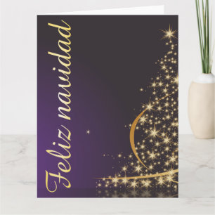 Cartão Motivo navideño morado oscuro con dorado árbol d
