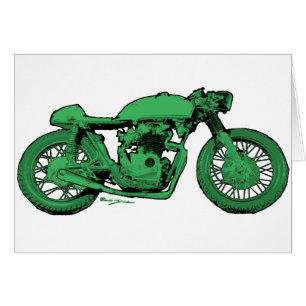 Cartão Motocicleta verde do vintage do piloto do café