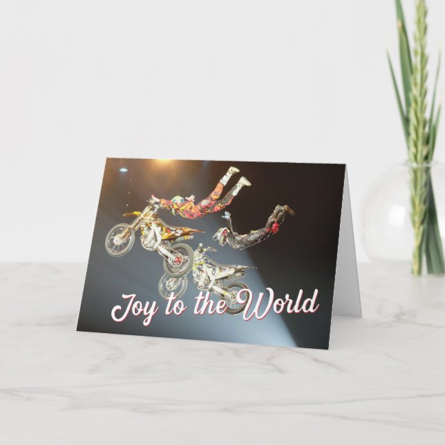 Cartão Motocross Christmas holiday Joy to the World (Frente)