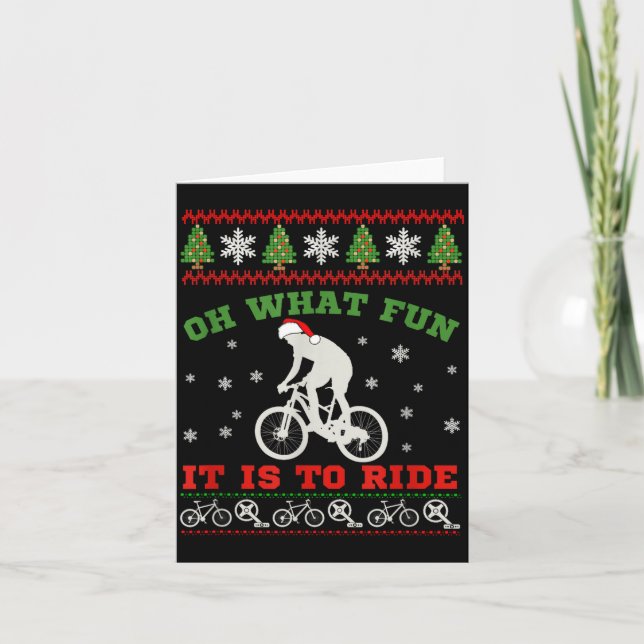Cartão Mountain Bike Rider, Oh What Fun Christmas Ugly Sw (Frente)