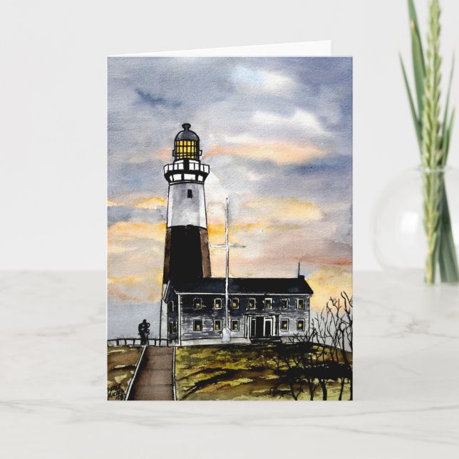 Cartão mountauk point lighthouse new york greeting cards (Frente)