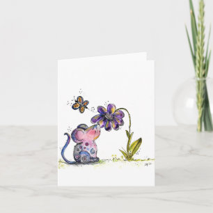 Cartão Mouse branco e flores