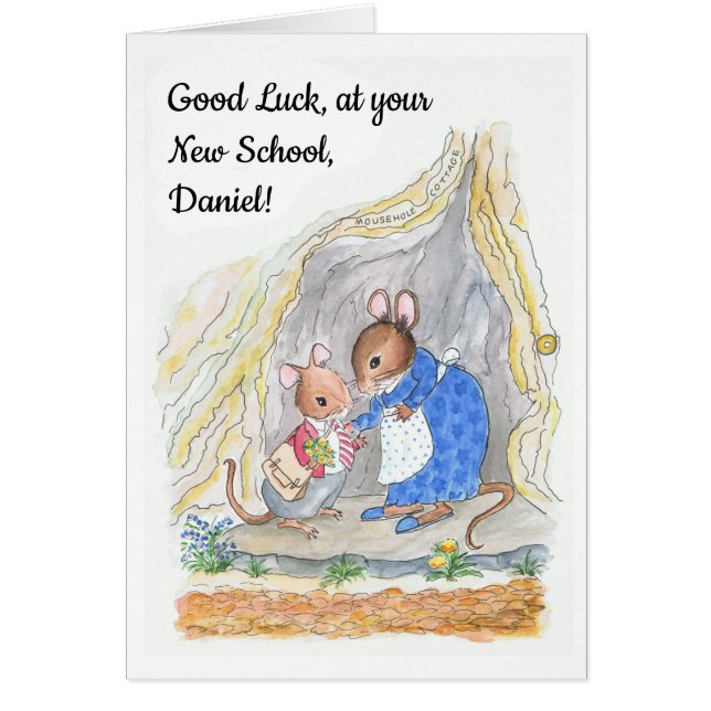 Cartão Mouse Cute Personalizado Boa Sorte Nova Escola (Frente)