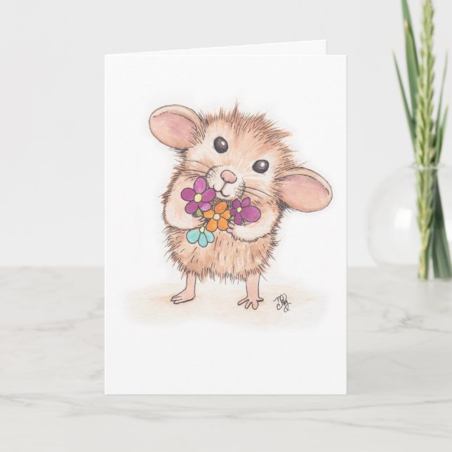 Cartão Mouse with Flower Bouquet Mother's Day (Frente)