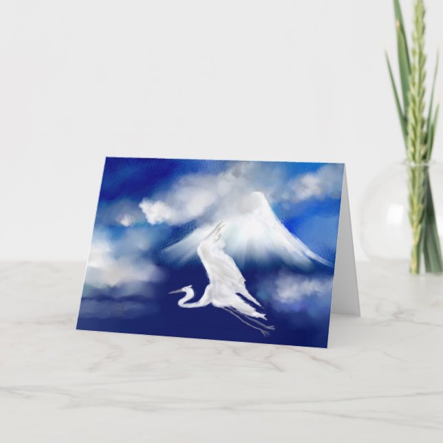 Cartão Mt. Fuji & Flying Egret Greeting Card (Frente)
