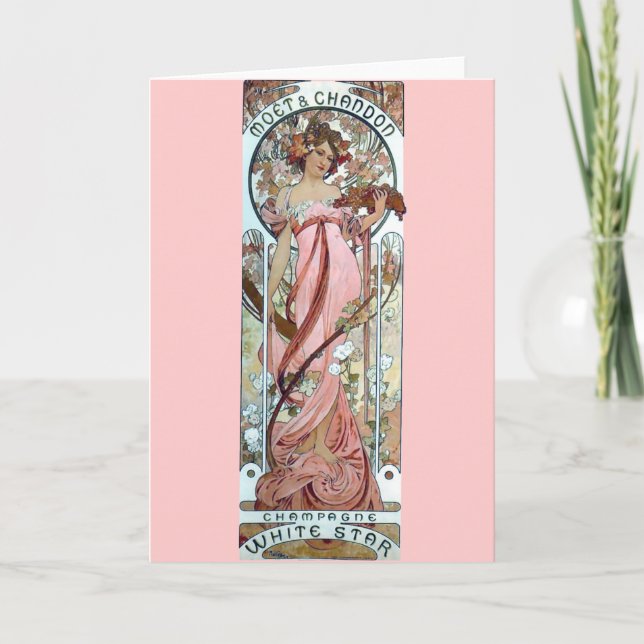 Cartão mucha art deco white star champagne woman (Frente)