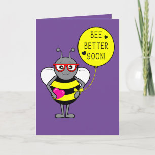 Cartão Muito em breve com o Cartoon Bee e Heart